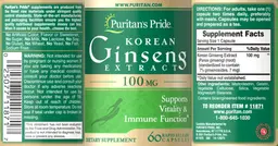 Label for Korean Ginseng Extract 100 mg