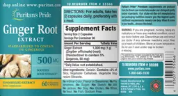 Label for Ginger Root Extract 500 mg