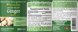 Label for Ginger Root 550 mg
