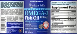 Label for Extra Strength Omega-3 Fish Oil 1500 mg