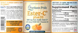 Label for Ester-C 1000 mg plus D3 125 mcg (5000 IU)