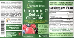 Label for Curcumin C3 Reduct Chewables 200 mg Delicious Mixed Berry Flavored
