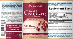 Label for Natural Cranberry Fruit Extract 25,000 mg