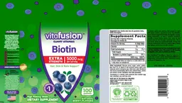Label for Biotin Extra Strength 5000 mcg Natural Berry Flavors