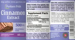 Label for Cinnamon Extract 500 mg