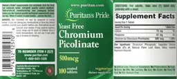 Label for Chromium Picolinate 500 mcg Yeast Free