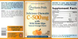 Label for Delicious Chewable C-500 mg Natural Orange Flavor