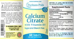 Label for Calcium Citrate with Vitamin D3