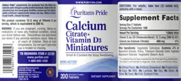 Label for Calcium Citrate + Vitamin D3 Miniatures