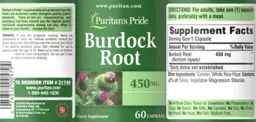 Label for Burdock Root 450 mg
