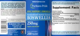Label for Boswellia Standardized Herbal Extract 250 mg