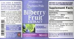 Label for Bilberry Fruit Extract 1000 mg