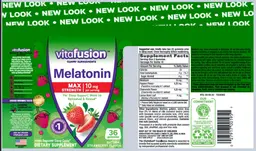 Label for Melatonin Max Strength 10 mg Natural Strawberry Flavor