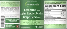 Label for Berberine 500 mg Alpha Lipoic Acid 400 mg Grape Seed 100 mg