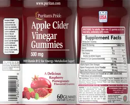 Label for Apple Cider Vinegar Gummies 500 mg Raspberry Pomegranate Flavored