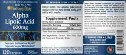 Label for Alpha Lipoic Acid 600 mg