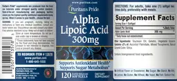 Label for Alpha Lipoic Acid 300 mg