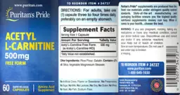 Label for Acetyl L-Carnitine 500 mg