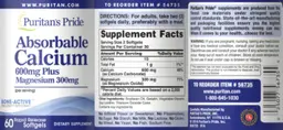 Label for Absorbable Calcium 600 mg plus Magnesium 300 mg