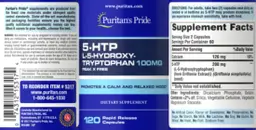 Label for 5-HTP L-5-Hydroxy-Tryptophan 100 mg