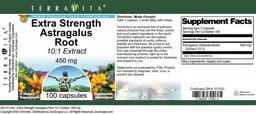 Label for Extra Strength Astragalus Root 450 mg 10:1 Extract