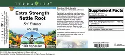 Label for Extra Strength Nettle Root 450 mg 5:1 Extract