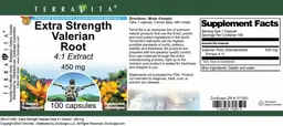 Label for Extra Strength Valerian Root 450 mg 4:1 Extract