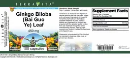 Label for Ginkgo Biloba (Bai Guo Ye) Leaf 450 mg