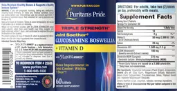 Label for Triple Strength Joint Soother Glucosamine Boswellia + Vitamin D