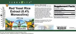 Label for Red Yeast Rice Extract (0.4% Monacolins) 450 mg