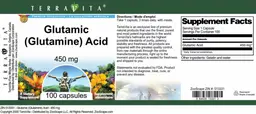 Label for Glutamic (Glutamine) Acid 450 mg