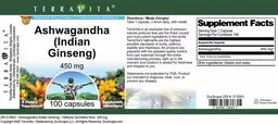 Label for Ashwagandha (Indian Ginseng) 450 mg