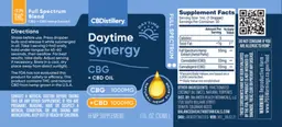 Label for Daytime Synergy CBG 1000 mg + CBD Oil 1000 mg