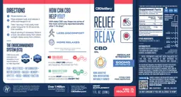 Label for Relief + Relax CBD Oil 17 mg Natural Hemp Flavor