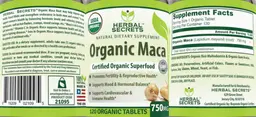 Label for Organic Maca 750 mg