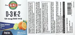 Label for D-3 125 mcg K-2 500 mcg Citrus