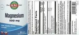 Label for Magnesium 500 mg