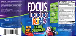 Label for Focus Factor Kids Extra Strength Berry Blast Flavor!