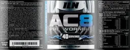 Label for AC8 Pre Workout Blue Raspberry Flavour