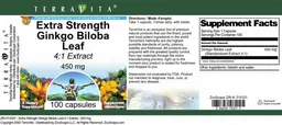 Label for Extra Strength Ginkgo biloba Leaf 450 mg 4:1 Extract