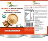 Label for Organic Ashwagandha Root Powder