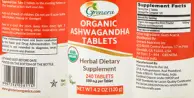 Label for Organic Ashwagandha Tablets 500 mg