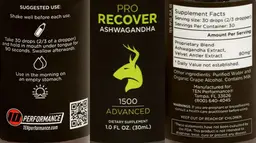 Label for Pro Recover Ashwagandha 1500