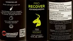 Label for Pro Recover Ashwagandha 750