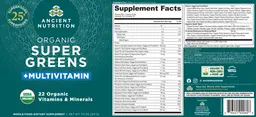 Label for Organic Super Greens + Multivitamin