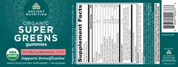 Label for Organic Super Greens Gummies Strawberry Watermelon Flavor