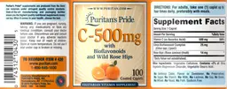 Label for C-500 mg with Bioflavonoids and Wild Rose Hips