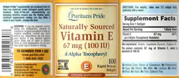 Label for Naturally Sourced Vitamin E 67 mg (100 IU)