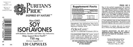 Label for Soy Isoflavones 750 mg