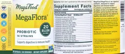 Label for MegaFlora Probiotic
